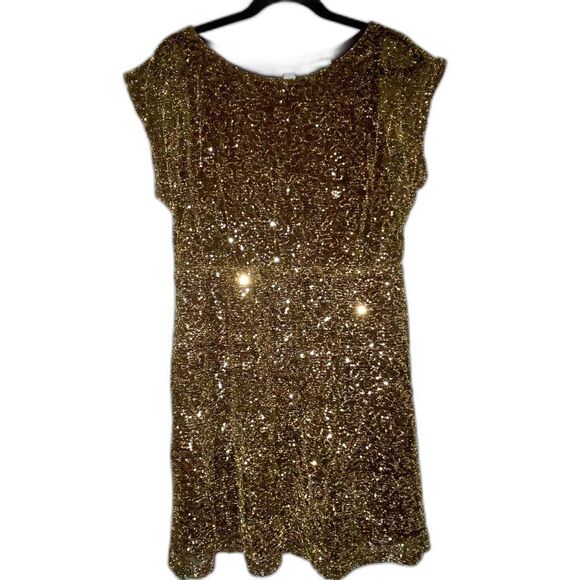 Charlotte Russe Brown Gold Cocktail Party Dress With Gold Sequins Back Cutout - Picture 1 of 11